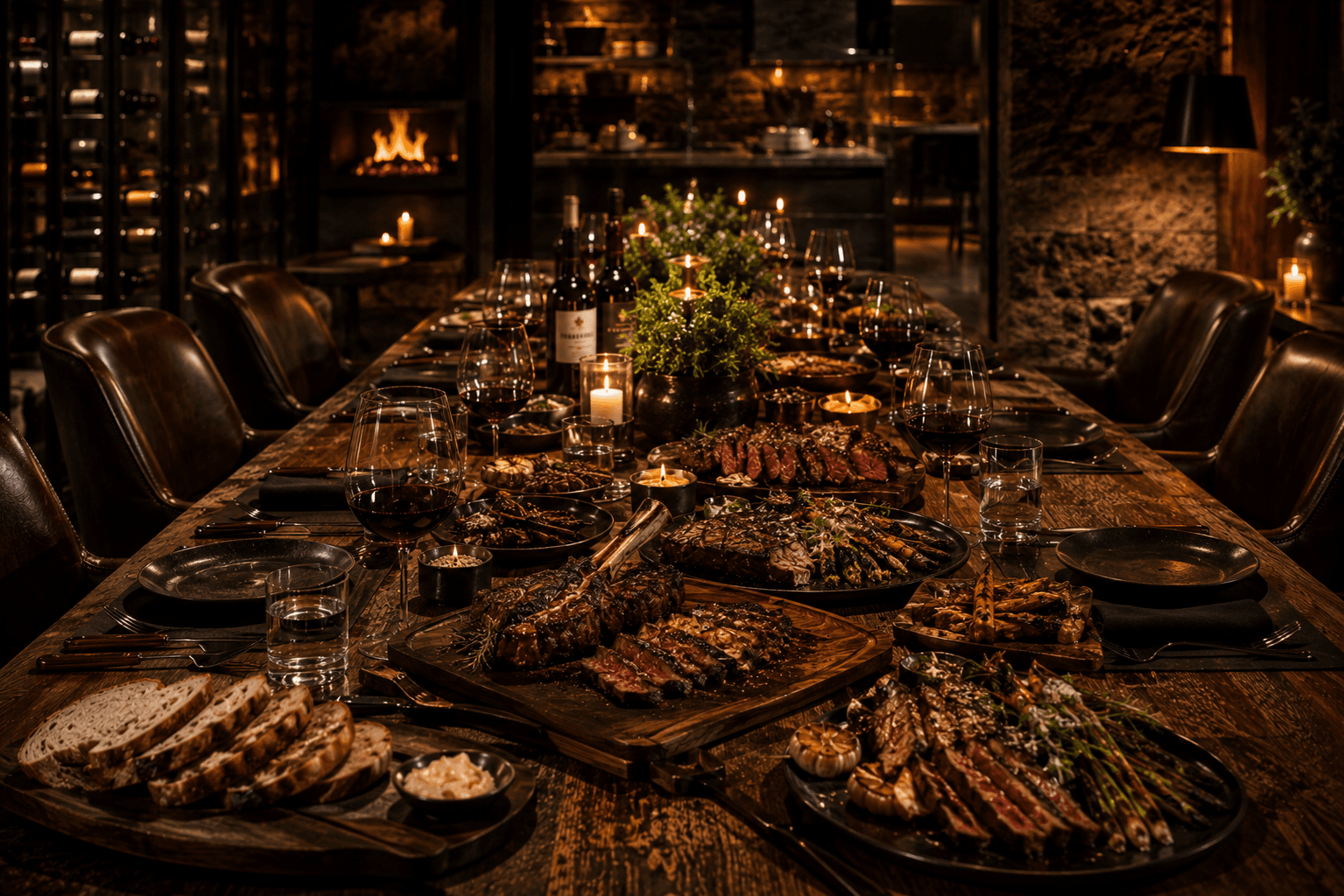 The Fire Grill cellar, bottles racked behind glass