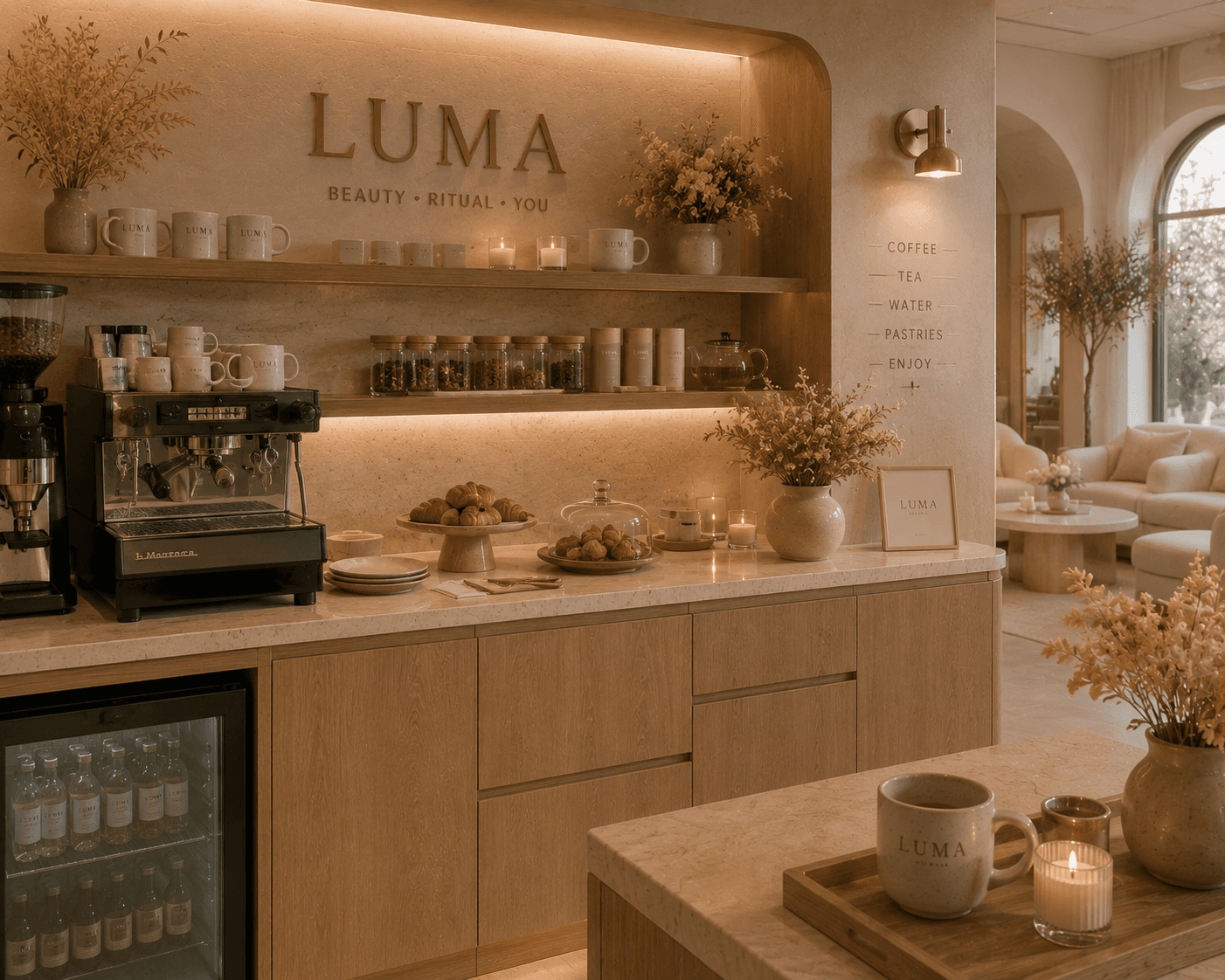The LUMA coffee lounge with pastries on the counter