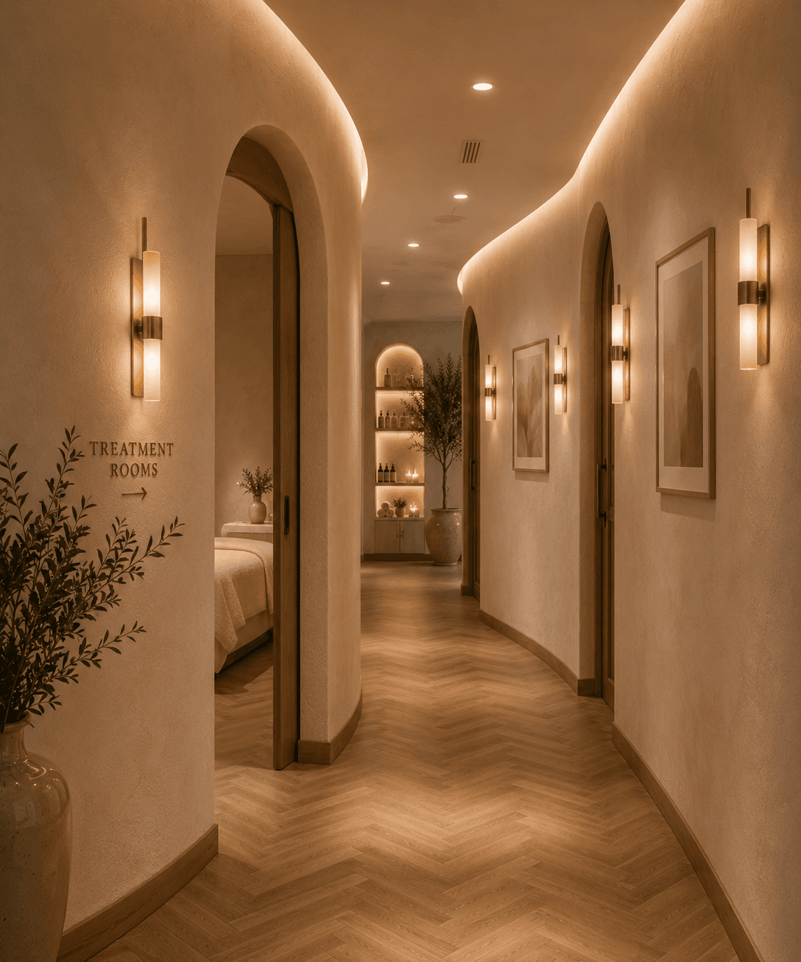 The curved corridor to the LUMA treatment rooms