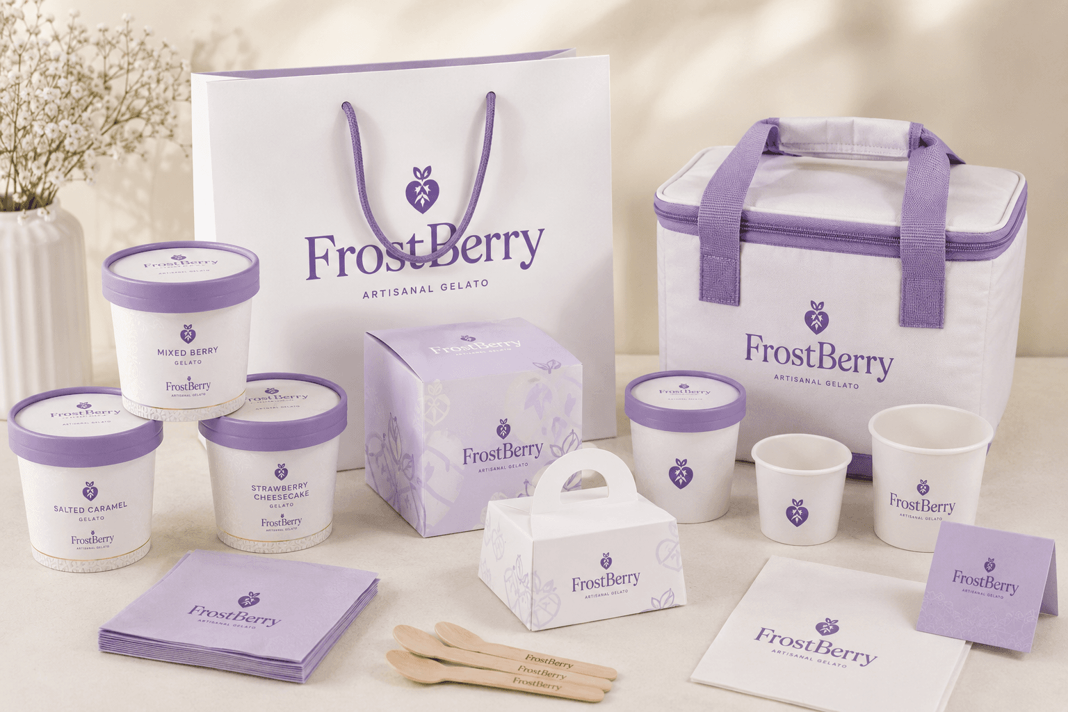 The take-home range, gift boxes, cooler bag, and wooden spoons