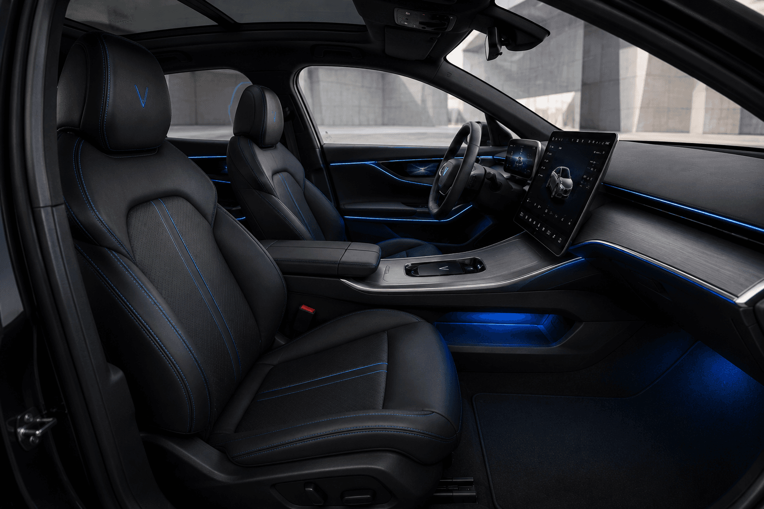 Velora interior looking out over a charging bay