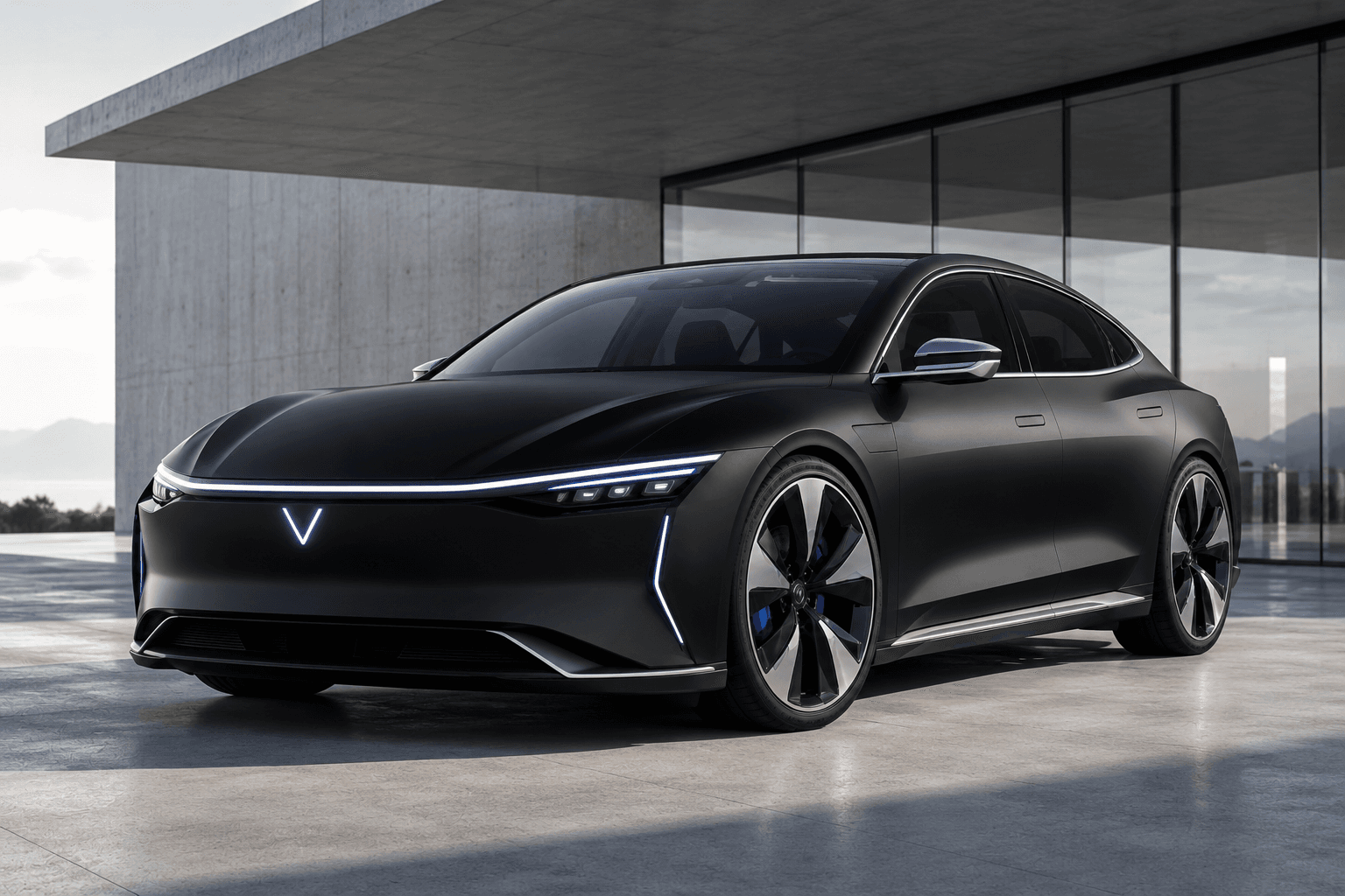 Velora sedan in a minimalist concrete space
